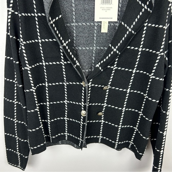 89th & Madison Window Pane Double Breasted Cardigan Medium Black NWT - Picture 4 of 13